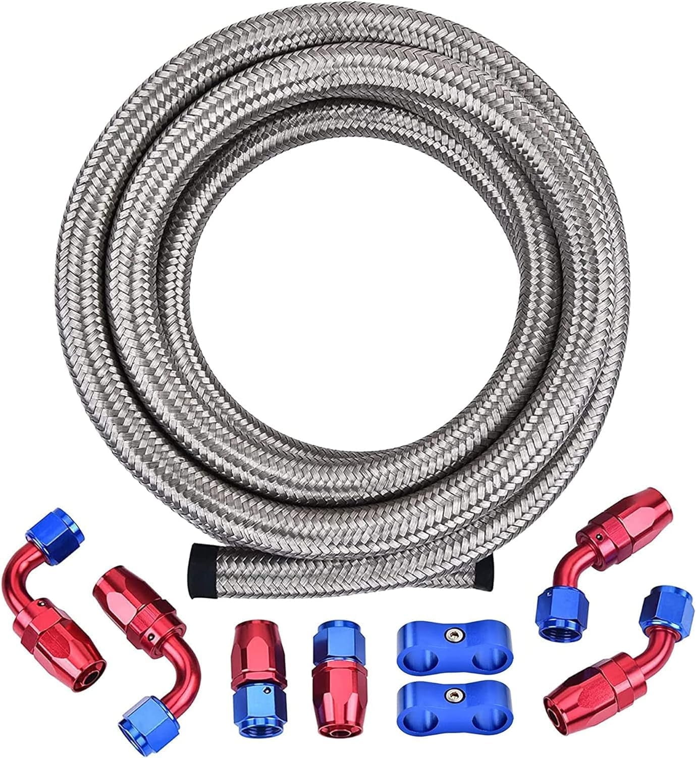 SPEEDWOW 8AN Fuel Line Kit,AN8 Braided Nylon Fuel Hose CPE 10FT Silver ...