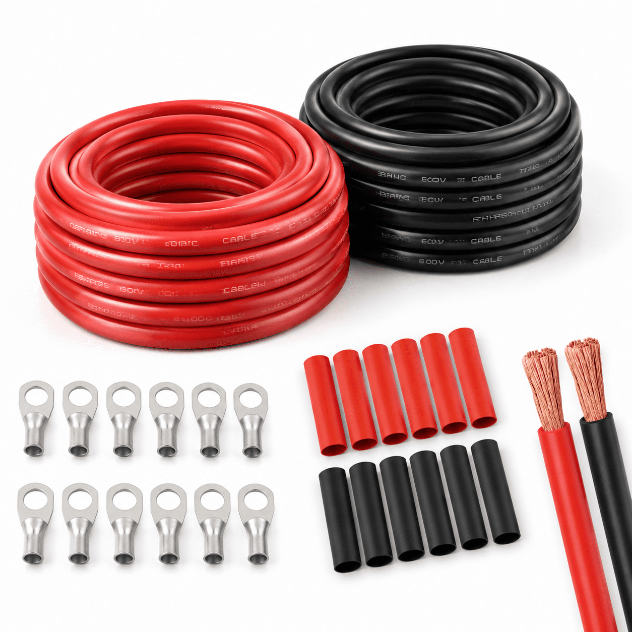 8AWG Red+black-15ft Flexible OFC Copper Power Cable with Lugs and Heat ...
