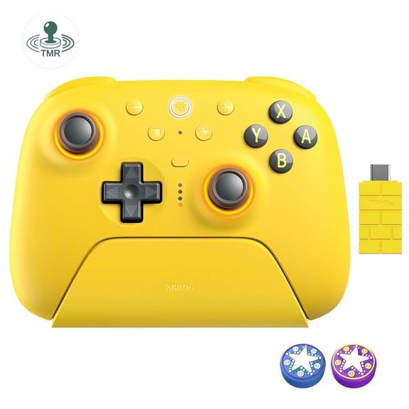 8BitDo Ultimate 2 Bluetooth Controller for Switch Switch 2 PC&Windows Switch Pro Controller with R Joysticks Tactile/Hall Triggers Programmable L4/R4 Bumpers 2 Back Paddle Buttons RGB Ring Yellow