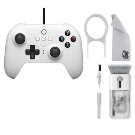 8BitDo - Ultimate Wired Controller for PC - White With Cleaning Electric kit Bolt Axtion Bundle Used