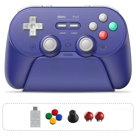 8Bitdo Pro 3 Bluetooth Controller for Switch/Switch 2 - TMR Joysticks, Swappable ABXY Buttons, Pro Back Buttons, Charging Dock, Hall Effect Triggers, Windows/Apple/Android Purple