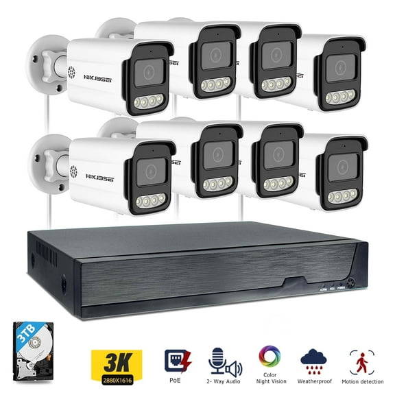 HIKJBSET 8CH 5MP PoE Security Camera System, 2- Way Audio, 8pcs 5MP Wired Outdoor PoE IP Cameras
