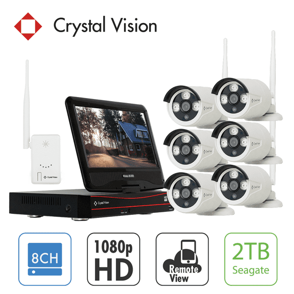 [8CH] Crystal Vision CVT808A-20WB 1080P Full HD Wireless Surveillance System NVR CCTV w/ 2TB HDD, Built-in Monitor & Router, 2MP Camera Auto Pair