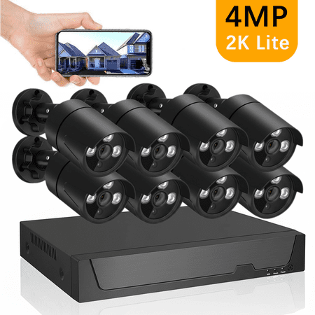 8CH H.265+ 2K Lite Wired Security Camera System with AI Human/Vehicle Detection, 8x 4MP CCTV IP67 Cameras with Night Vision for Outdoor Use, APP Remote, 1TB Hard Drive