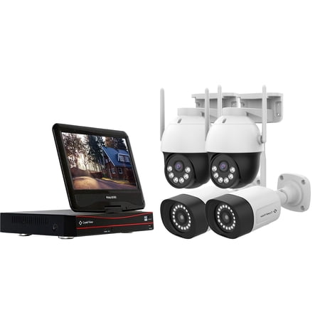 8CH Wireless NVR Surveillance kit, 10.1 inch & 2TB HDD (2x 3MP Floodlight Audio, 2x Pan-tilt Audio Panic Siren Cameras)