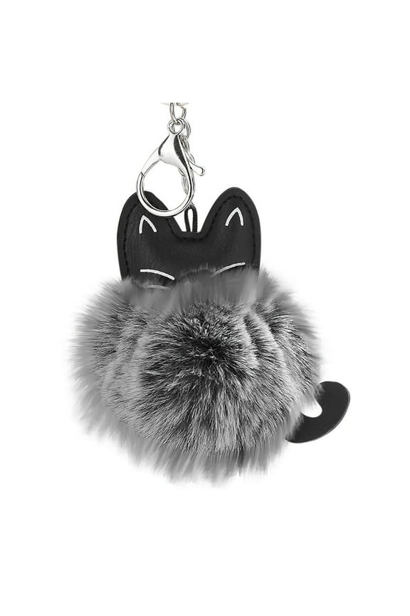 Cute Cat Keychain Pendant – 8CM Women Key Ring Holder with Pompoms – Stylish Durable Accessories for and Keys – for Cat Lovers