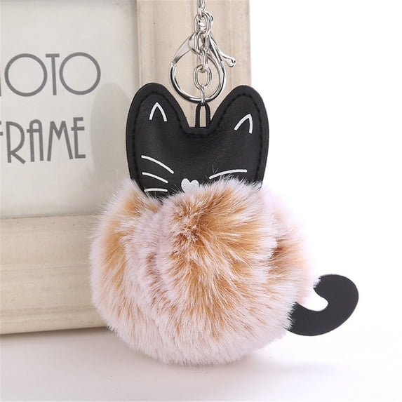 Cute Cat Keychain Pendant – 8CM Women Key Ring Holder with Pompoms – Stylish Durable Accessories for and Keys – for Cat Lovers