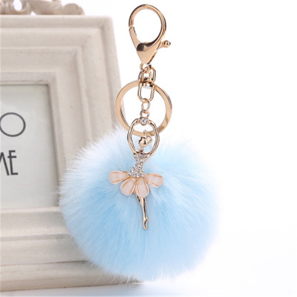8CM Cute Dancing Angel Keychain Pendant Women Key Ring Holder Pompoms