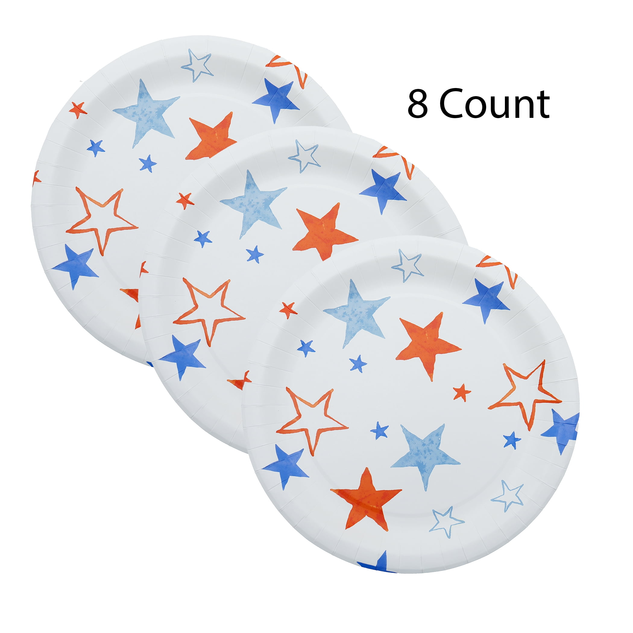 Red/White/Blue Stars Disposable Paper Plates, 10", 8 Count, Patriotic by Way To Celebrate