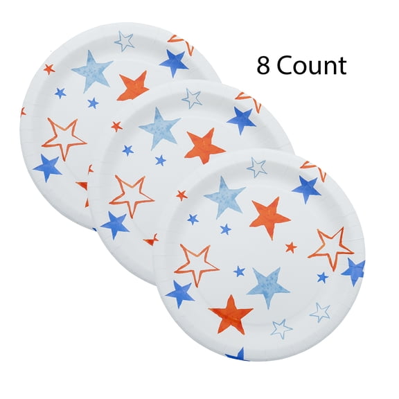 Red/White/Blue Stars Disposable Paper Plates, 10", 8 Count, Patriotic by Way To Celebrate