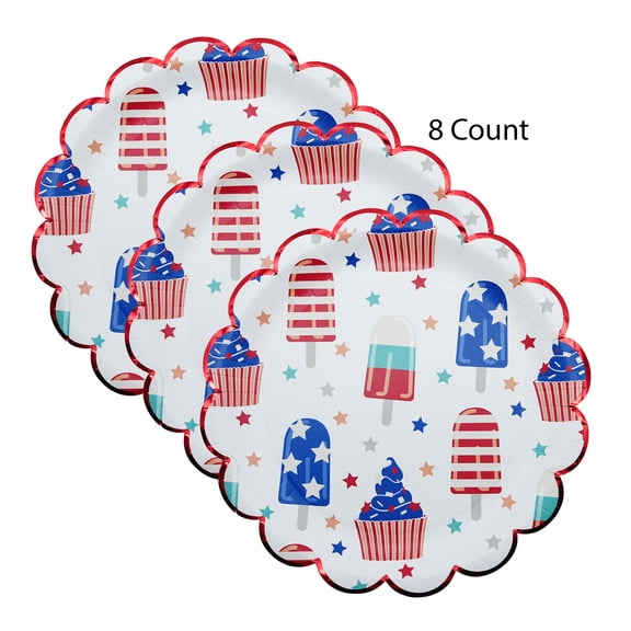 Red/White/Blue Ice Pops Disposable Paper Plates, 10", 8 Count, Patriotic by Way To Celebrate