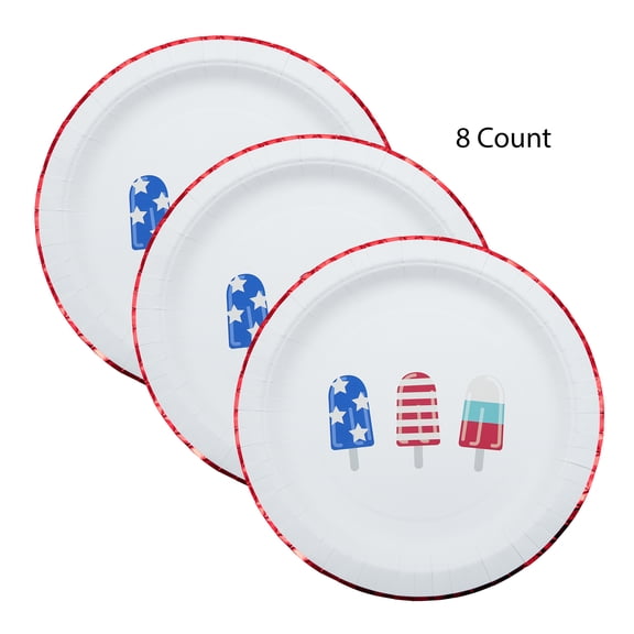 Red/White/Blue Ice Pops Disposable Paper Plates, 12", 8 Count, Patriotic by Way To Celebrate