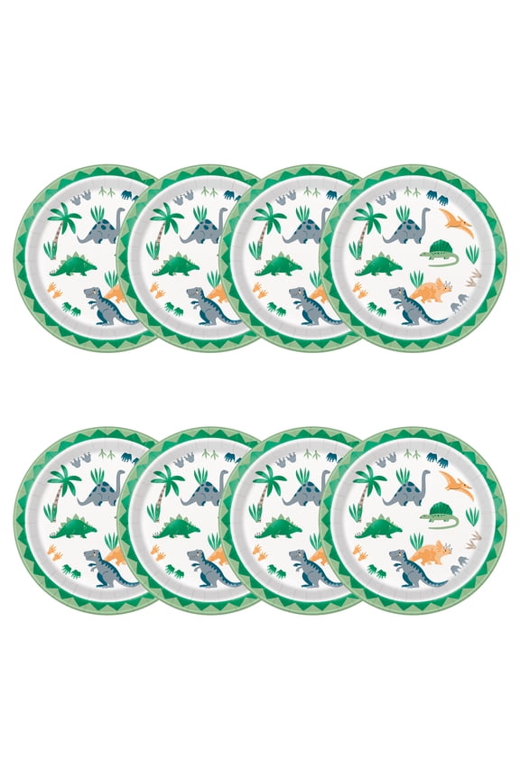Dinosaur Disposable Paper Party Plates, 9", Multicolor, 8 Count, by Way To Celebrate