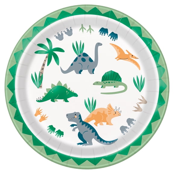Dinosaur Disposable Paper Party Plates, 9", Multicolor, 8 Count, by Way To Celebrate