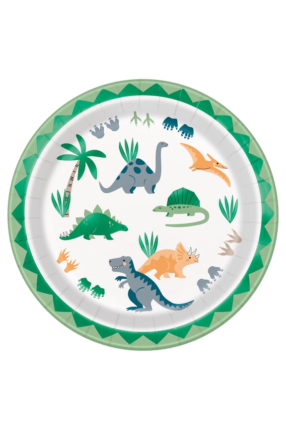 Dinosaur Disposable Paper Party Plates, 9", Multicolor, 8 Count, by Way To Celebrate