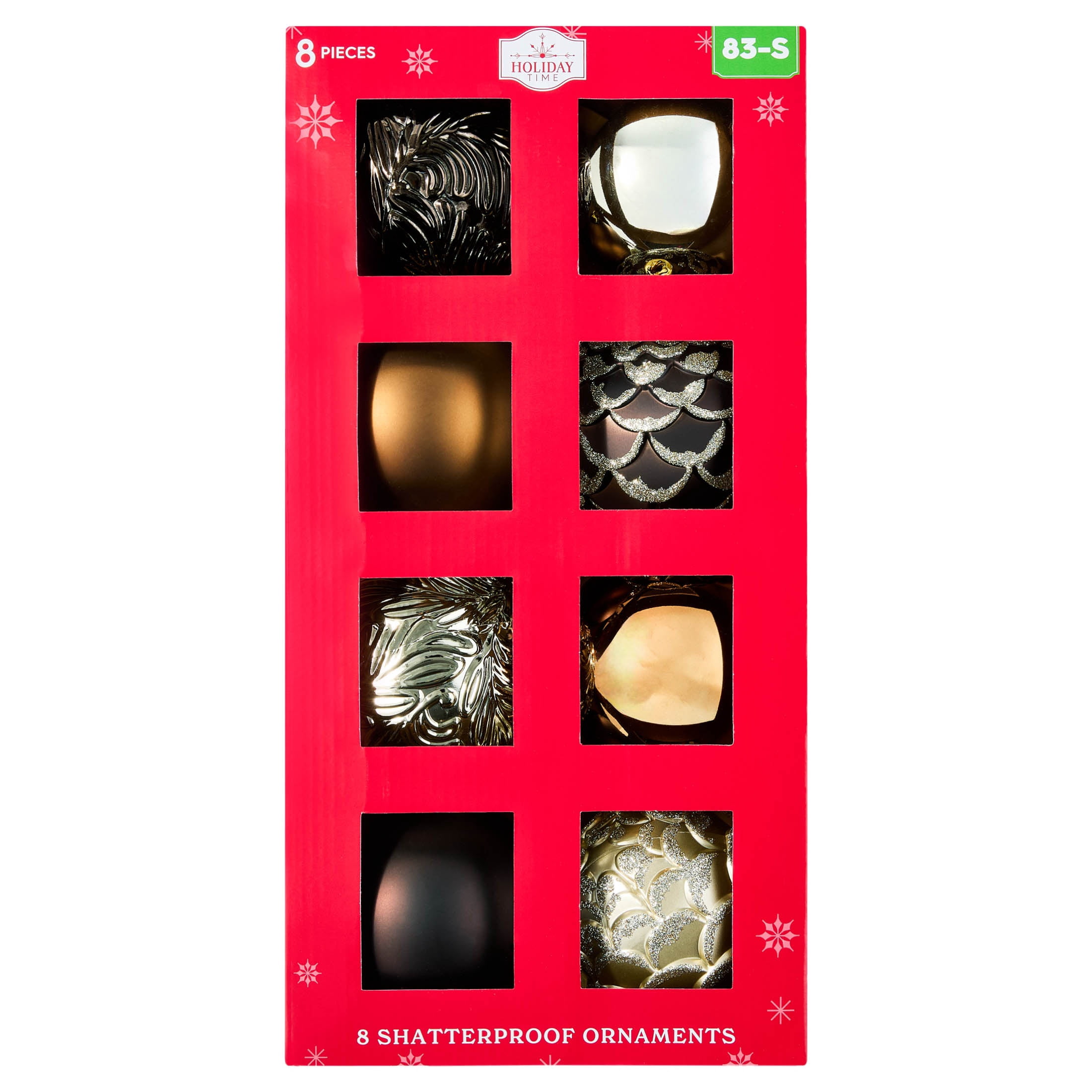 8-Count Bronze/Brown/Champagne Ball Shatterproof Christmas Ornaments, 4.5", by Holiday Time