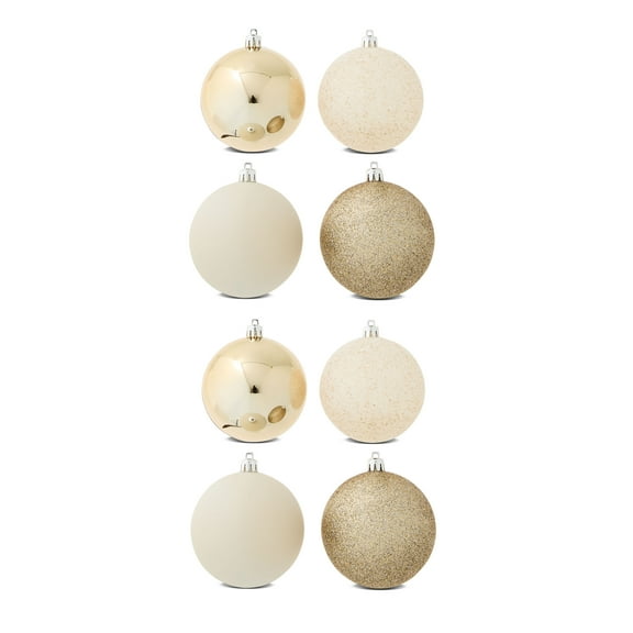 8-Count Champagne and Cream Shatterproof Christmas Ornaments, 3.94 in, by Holiday Time