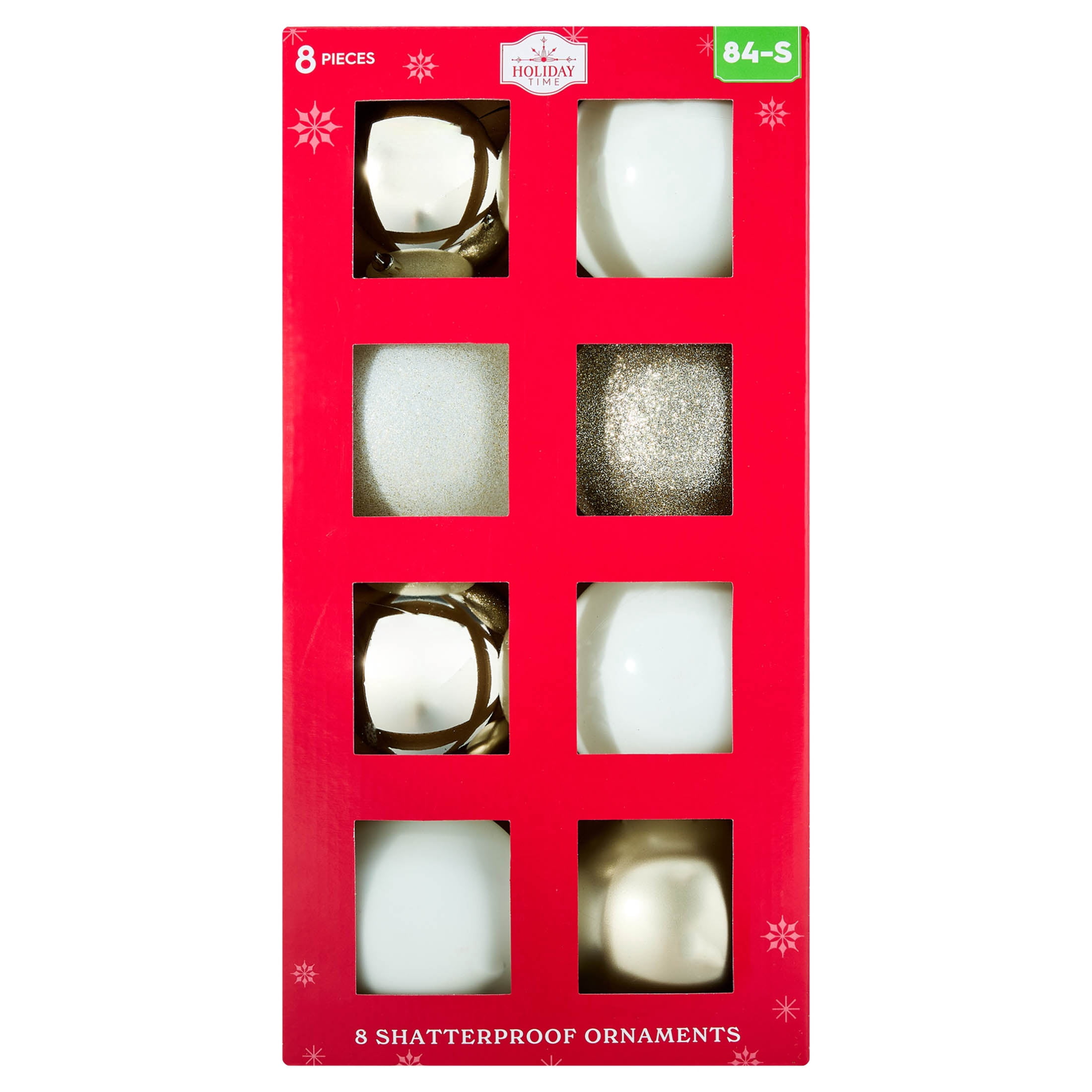 8-Count Champagne and White Ball Shatterproof Christmas Ornaments, 4.5", by Holiday Time