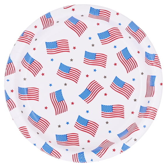 Red/White/Blue American Flags Disposable Paper Plates, 10", 8 Count, Patriotic by Way To Celebrate