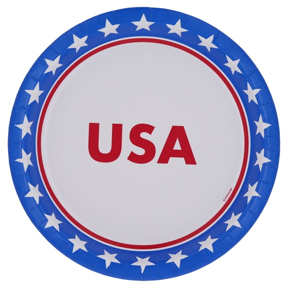Way to Celebrate Patriotic Disposable Dinner Paper Plates, 9", Red, White & Blue, 8 Count