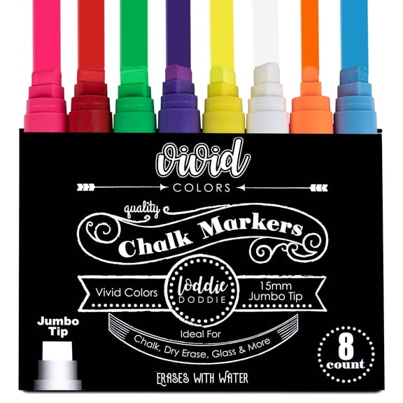 Loddie Doddie Jumbo Chalk Markers, 15mm Tip, Vivid Window Markers, 8 Count