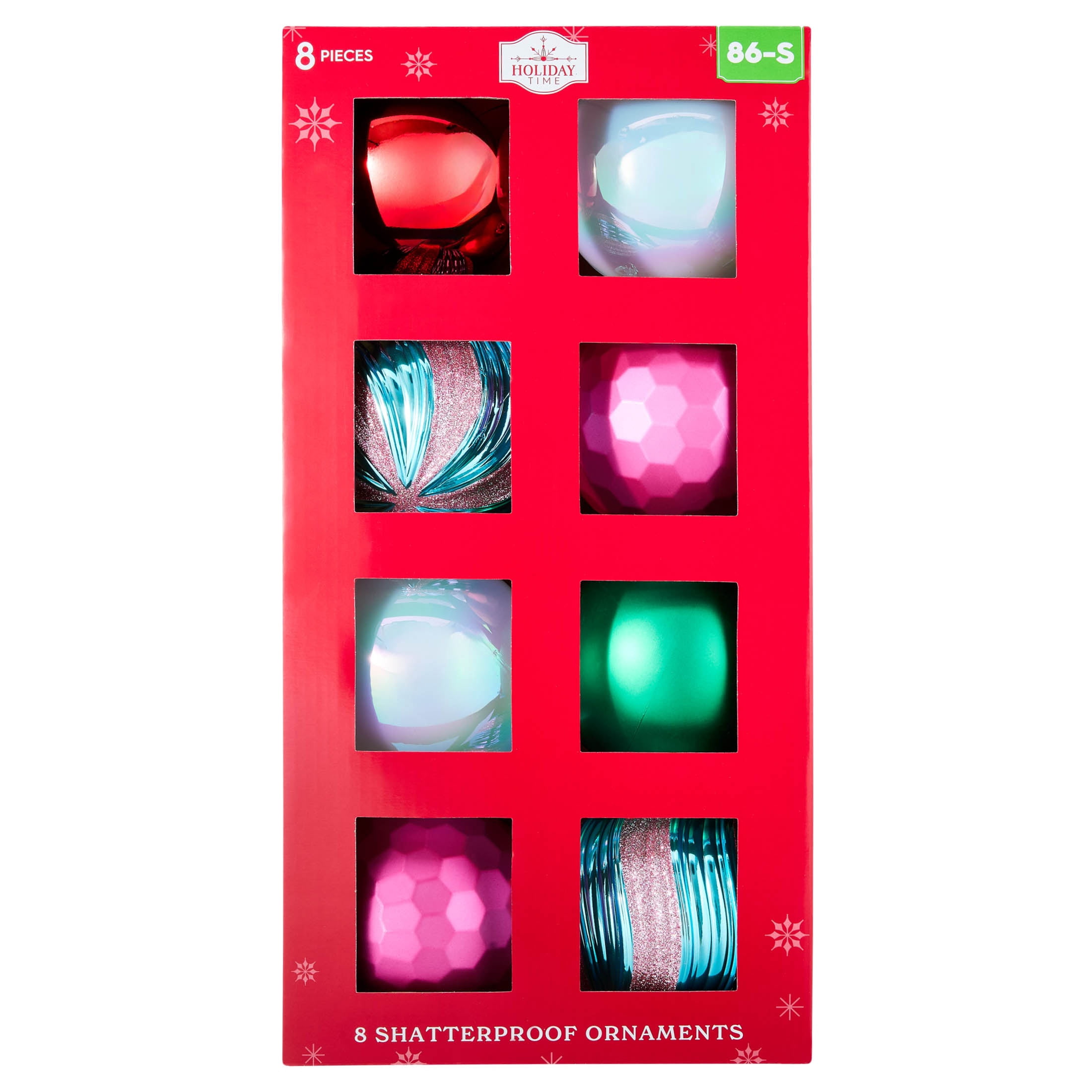 8-Count Multicolor Ball Shatterproof Christmas Ornaments, 4.5", by Holiday Time