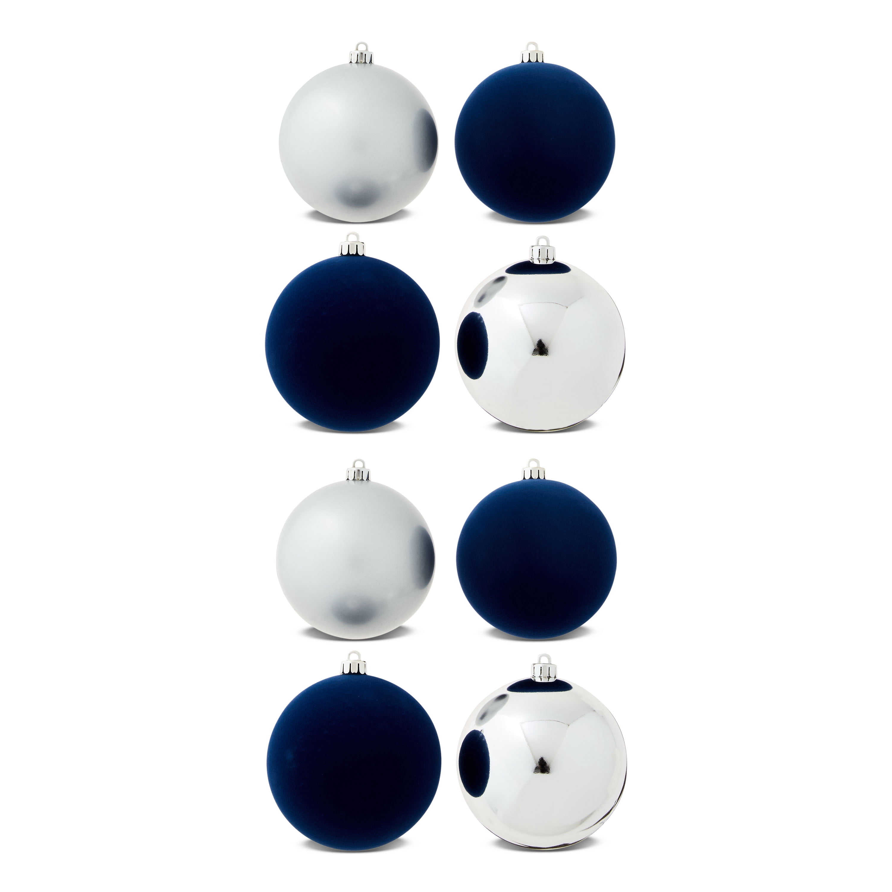 8-Count Navy and Silver Shatterproof Christmas Ornaments, 3.94 in, by Holiday Time