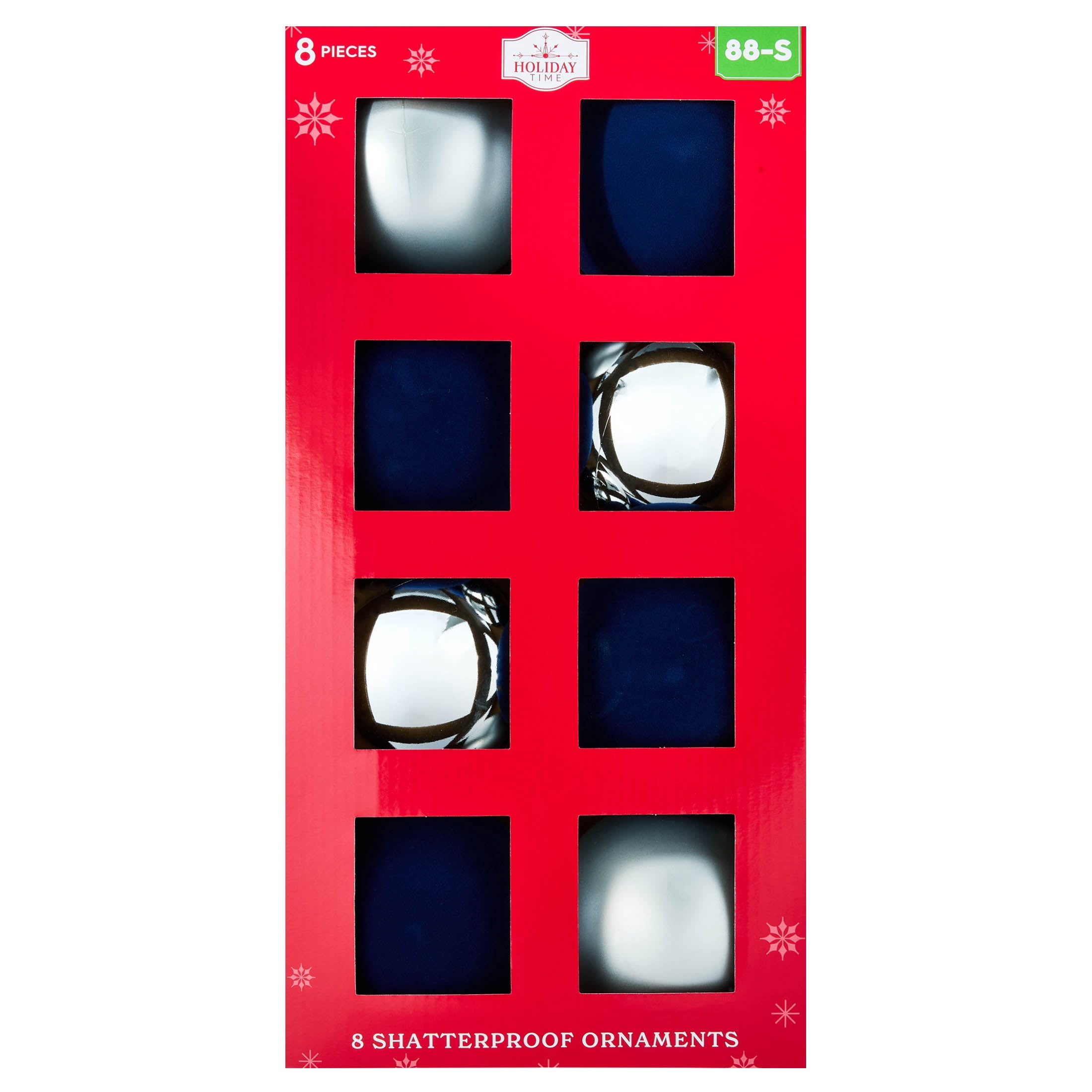 8-Count Navy and Silver Ball Shatterproof Christmas Ornaments, 4.5", by Holiday Time