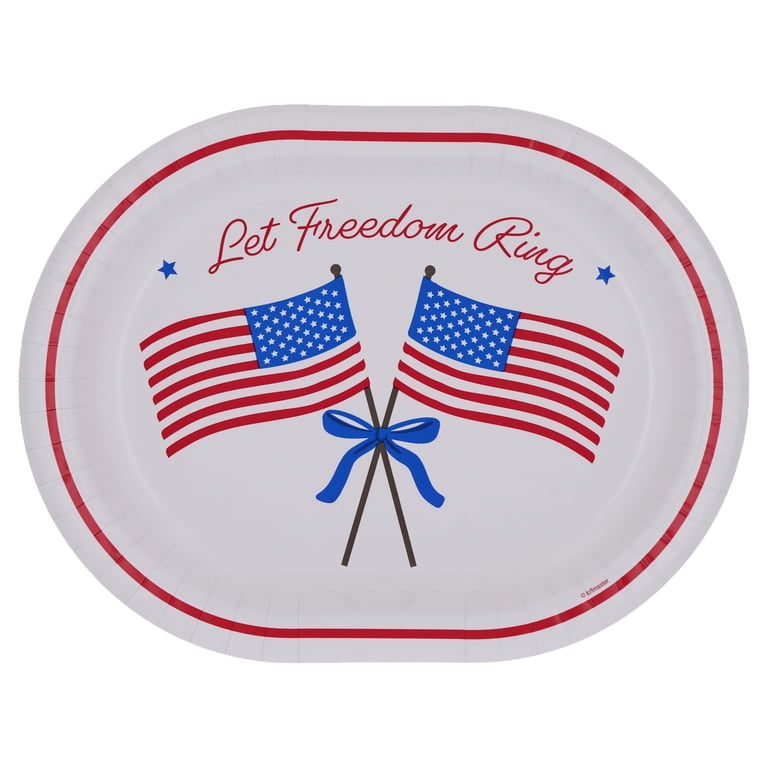 Patriotic Oval Disposable Plates, Red/White/Blue Flag, 9.25
