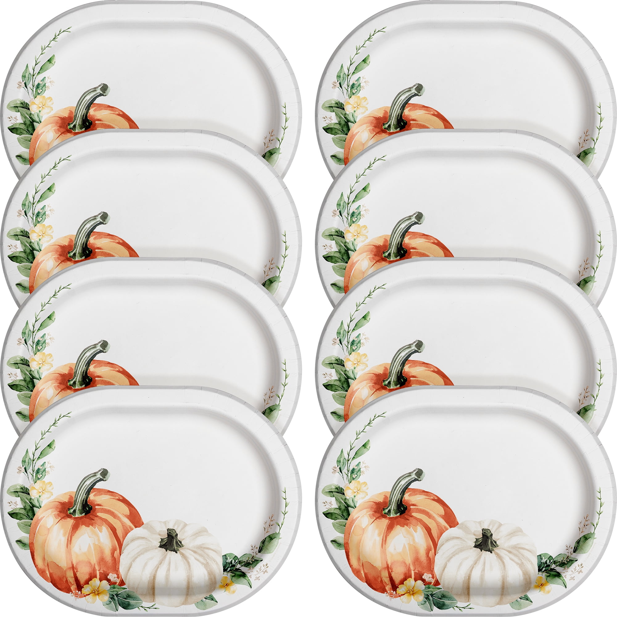 Way To Celebrate Thanksgiving 10" x 12" Oval Disposable Paper Plates, 8 Count