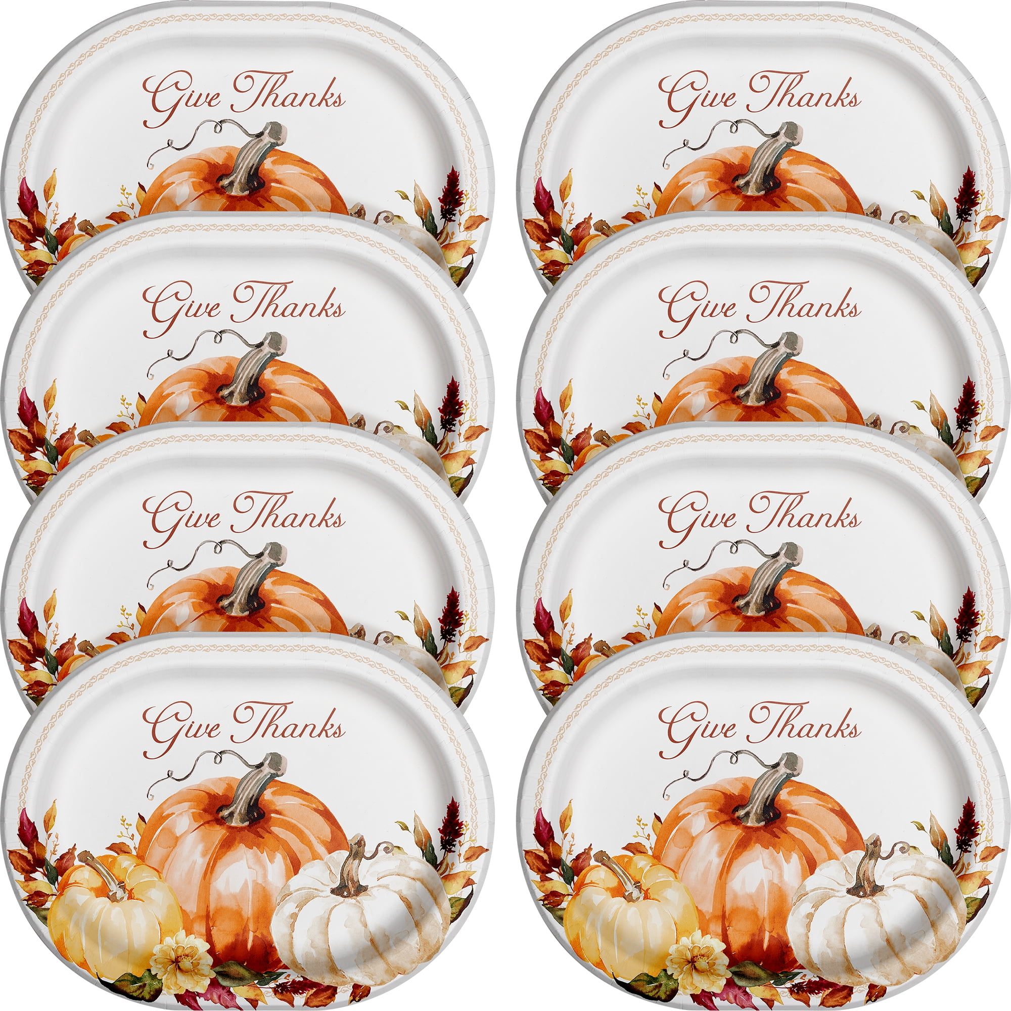Way To Celebrate Thanksgiving Oval Disposable Paper Plates, Multicolor, 10" x 12", 8 Count