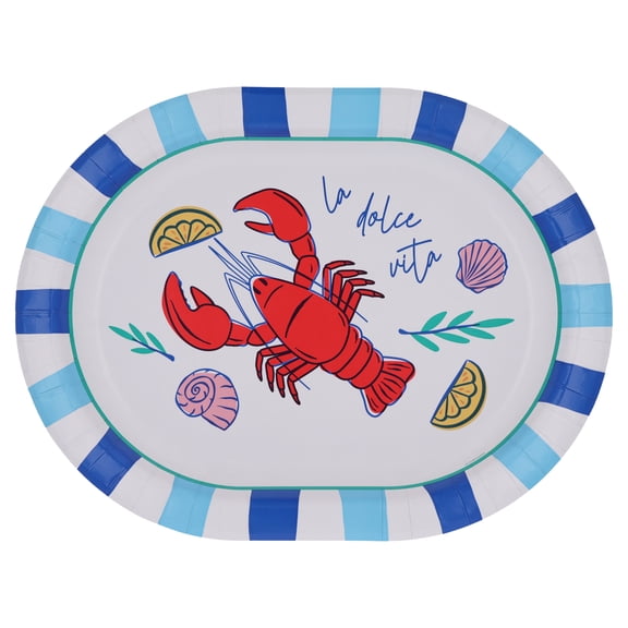 Multicolor La Dolce Vita Lobster Oval Disposable Paper Plates, 9.25" x 12", 8 Count, Patriotic by Way To Celebrate