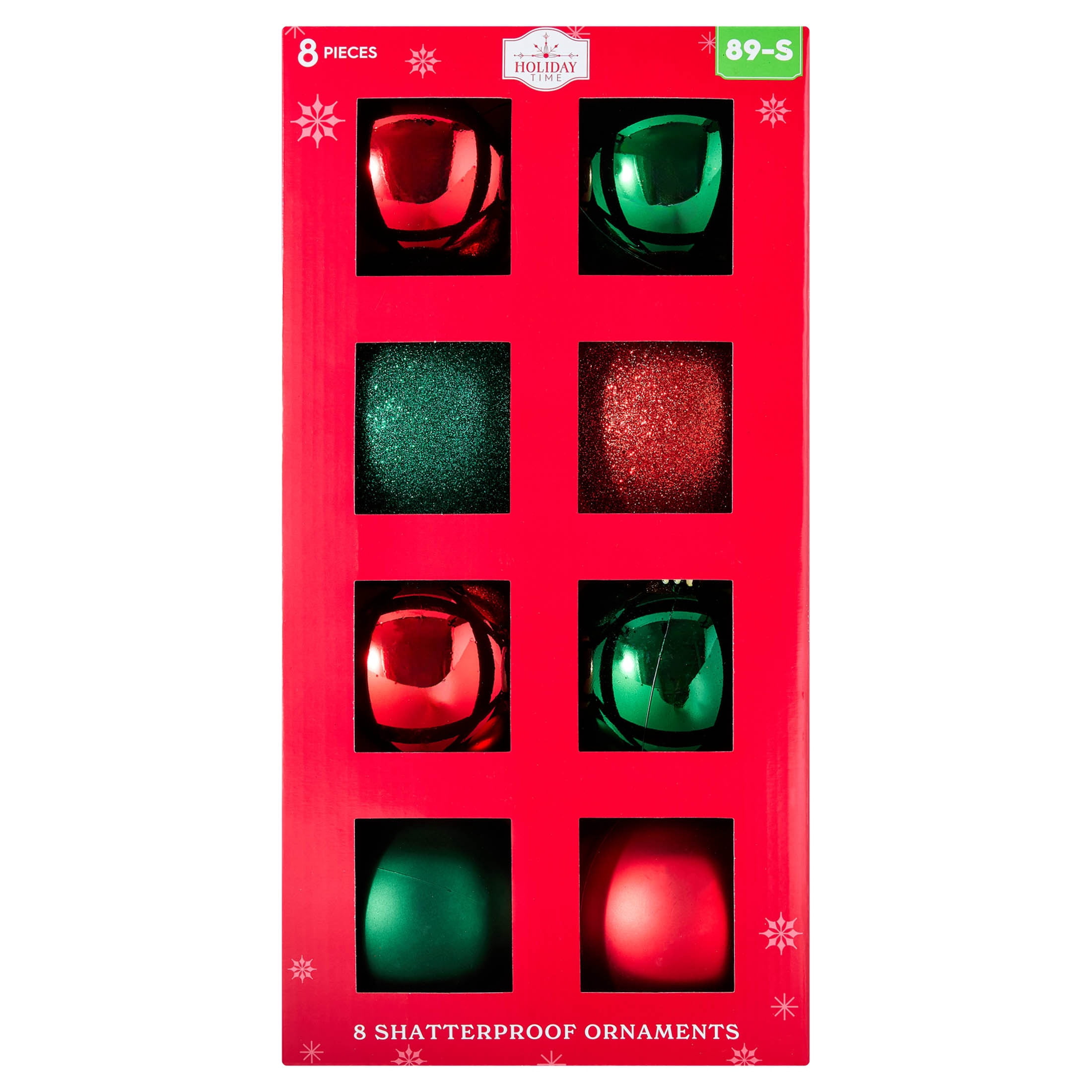 8-Count Red and Green Ball Shatterproof Christmas Ornaments, 4.5", by Holiday Time