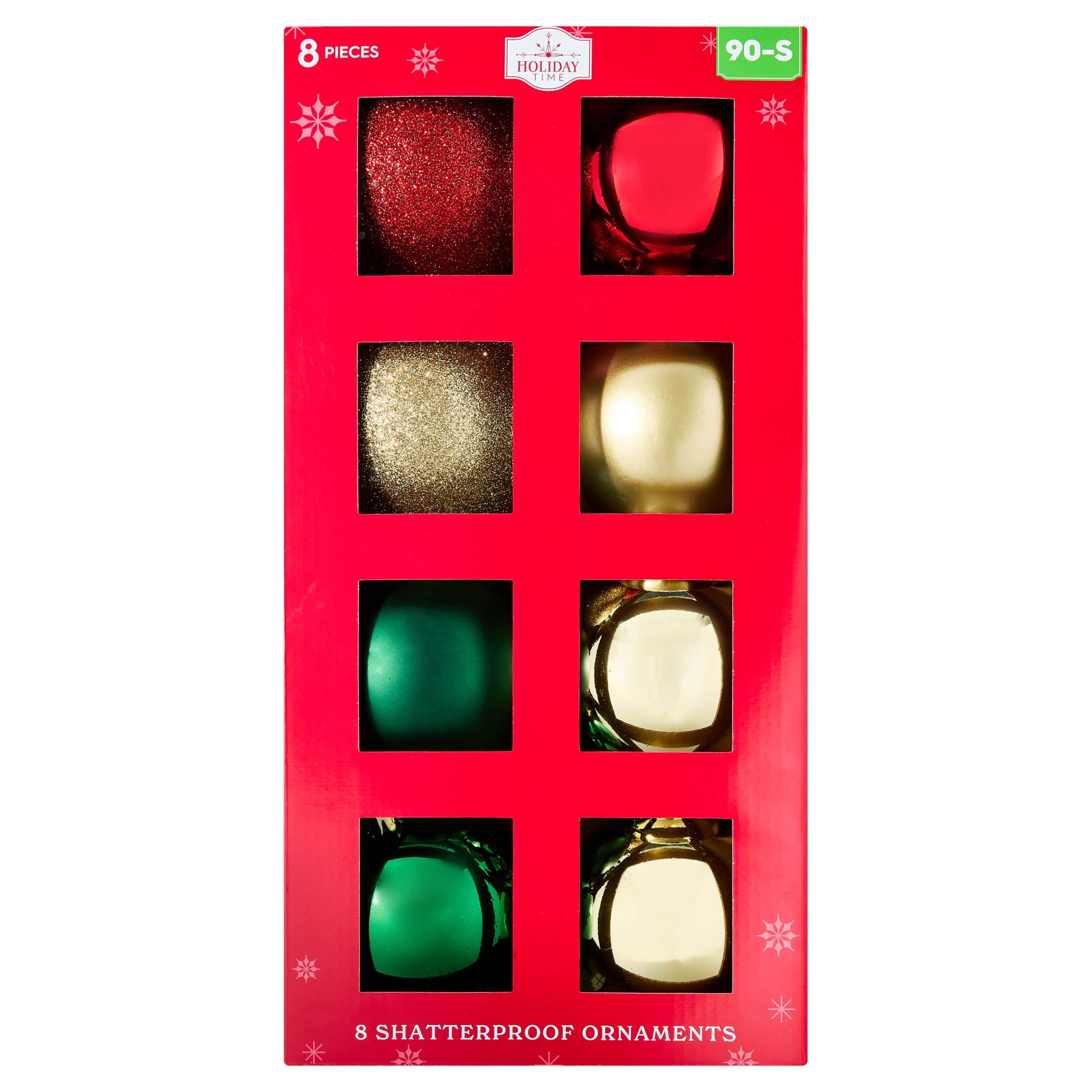 8-Count Red/Green/Gold Ball Shatterproof Christmas Ornaments, 4.5", by Holiday Time