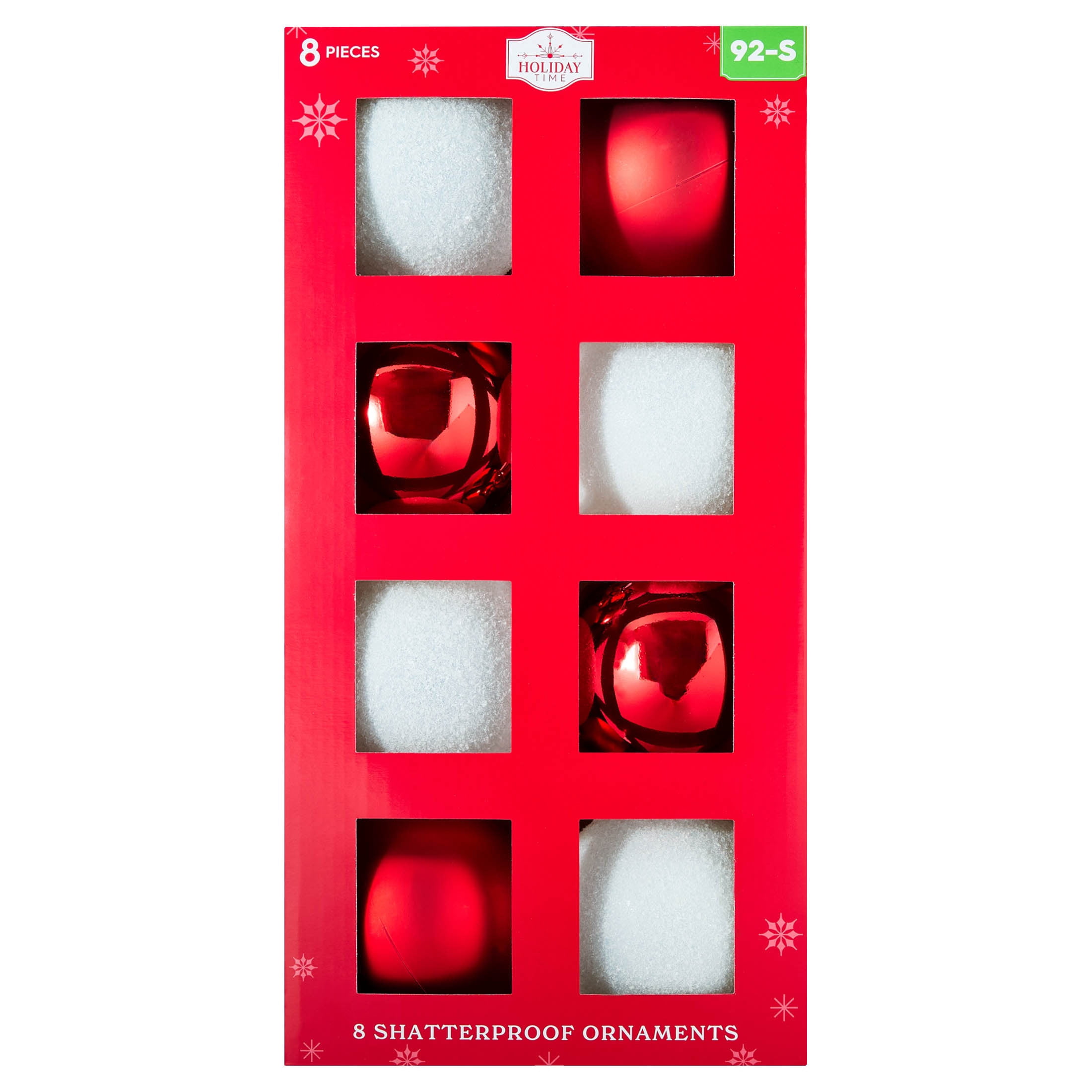 8-Count Red and White Ball Shatterproof Christmas Ornaments, 4.5", by Holiday Time