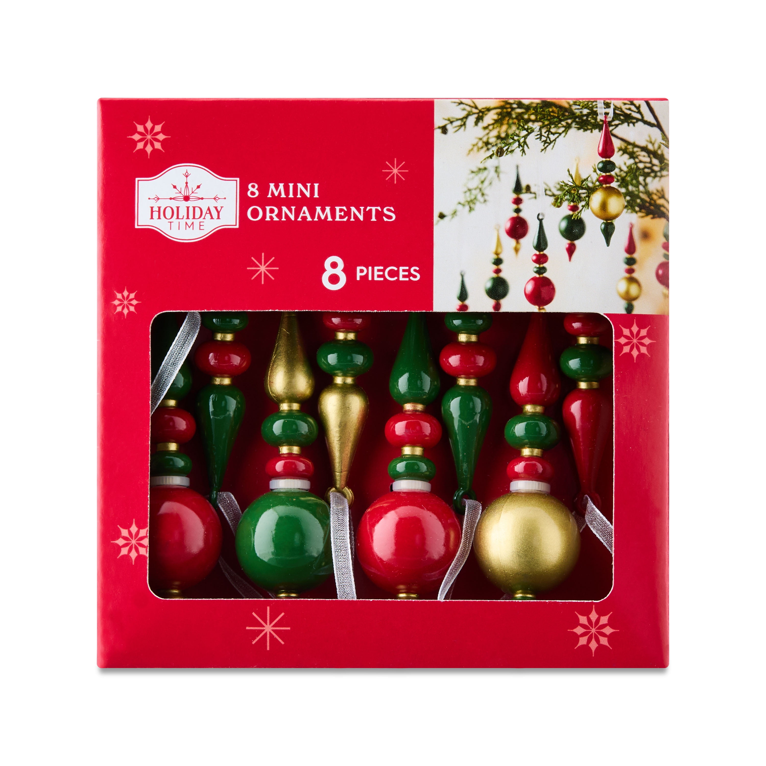 Mini Red and Green Finial Christmas Ornaments, 8 Count, by Holiday