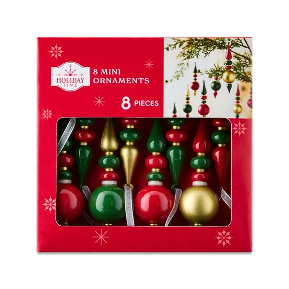 Mini Red and Green Finial Christmas Ornaments, 8 Count, by Holiday Time