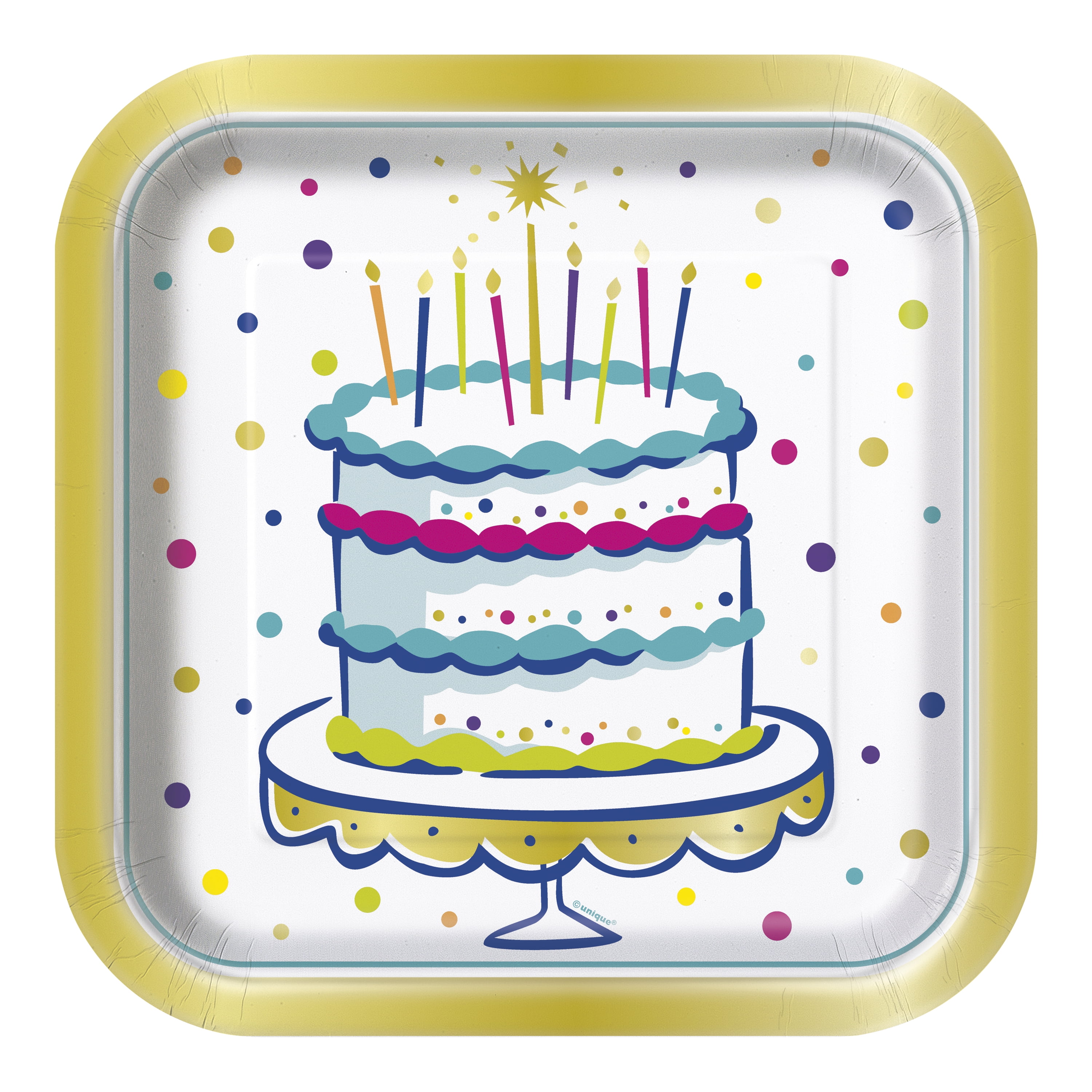 Cake Time Square Disposable Paper Plates, 9.25", Multicolor, 8 Count, by Way To Celebrate