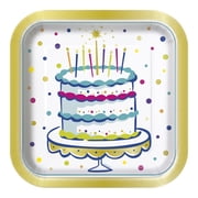 Cake Time Square Disposable Paper Plates, 9.25", Multicolor, 8 Count, by Way To Celebrate
