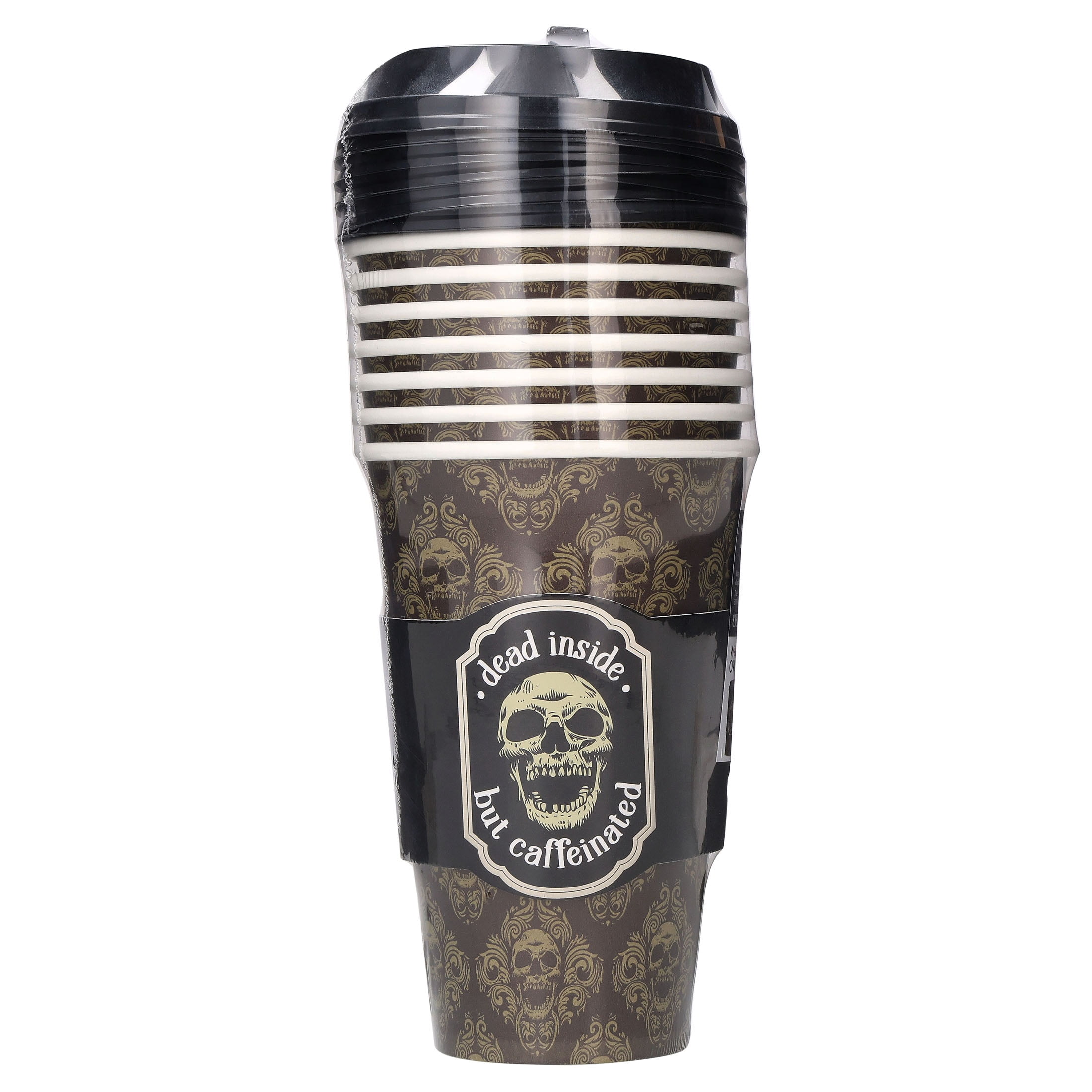 Dead Inside but Caffeinated To-Go Coffee Cups with Lids, Multicolor, 17 fl oz, 8 Count, Halloween by Way To Celebrate