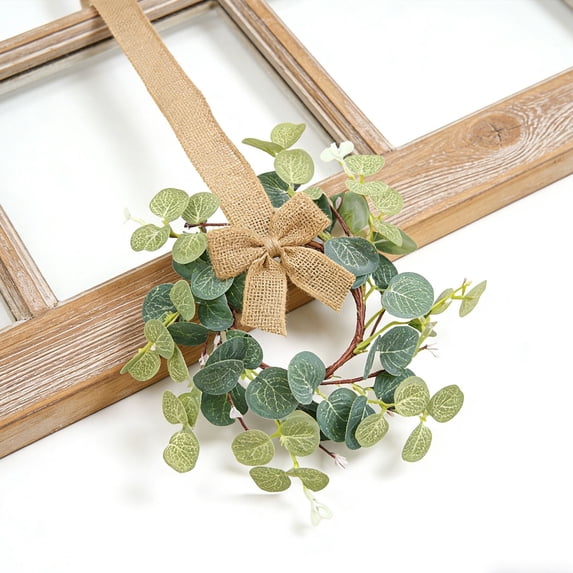 8Cm White Eucalyptus Fruit Ring,Artificial Wreath Year Round Front Door Wreath with Burlap Bow Greenery Wreath for Wall Window Farmhouse Decor
