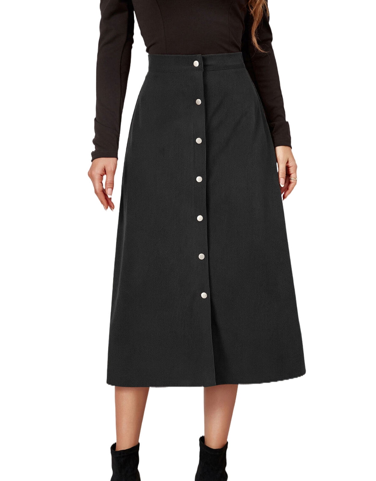 8Color! Women Long Skirt Aline Retro Elastic Corduroy Petticoat High