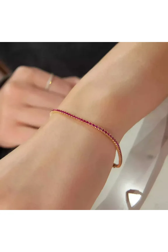 8Ct 3mm Round Cut Lab Created Ruby 7.5 in Tennis Bracelet 14k Yellow Gold Finish