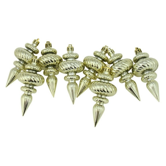 8Ct Champagne Gold Shatterproof Shiny Ribbed Christmas Finial Ornaments 4.25"