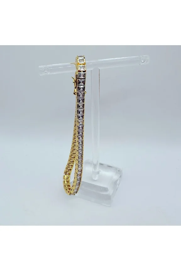 8Ct Princess Cut Simulated Diamond Women's Tennis Bracelet 14K Yellow Gold Plated