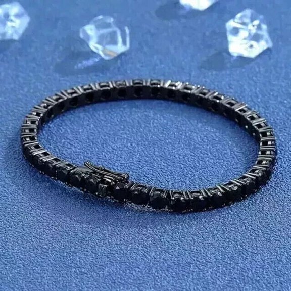 8Ct Round Lab-Created Black Diamond Tennis Bracelet 14k Black Gold Plated 7.5"