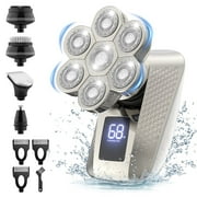 8D Head Shaver for Men, 5 in 1 Electric Bald Head Shaver Cordless Razor IPX7 Waterproof Beard Trimmer USB Rechargeable Hair Clipper Grooming Kit W/ LED Display for Daddy Boyfriend Brother Wet/Dry Use
