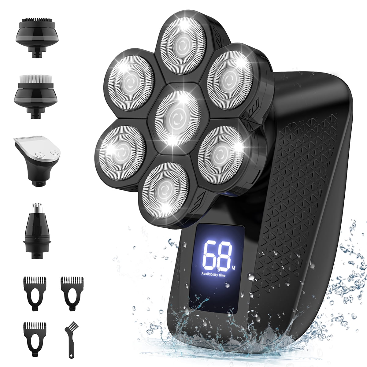 8D Head Shaver for Men, 5 in 1 Electric Bald Head Shaver Cordless Razor IPX7 Waterproof Beard Trimmer USB Rechargeable Hair Clipper Grooming Kit W/ LED Display for Daddy Boyfriend Brother Wet/Dry Use
