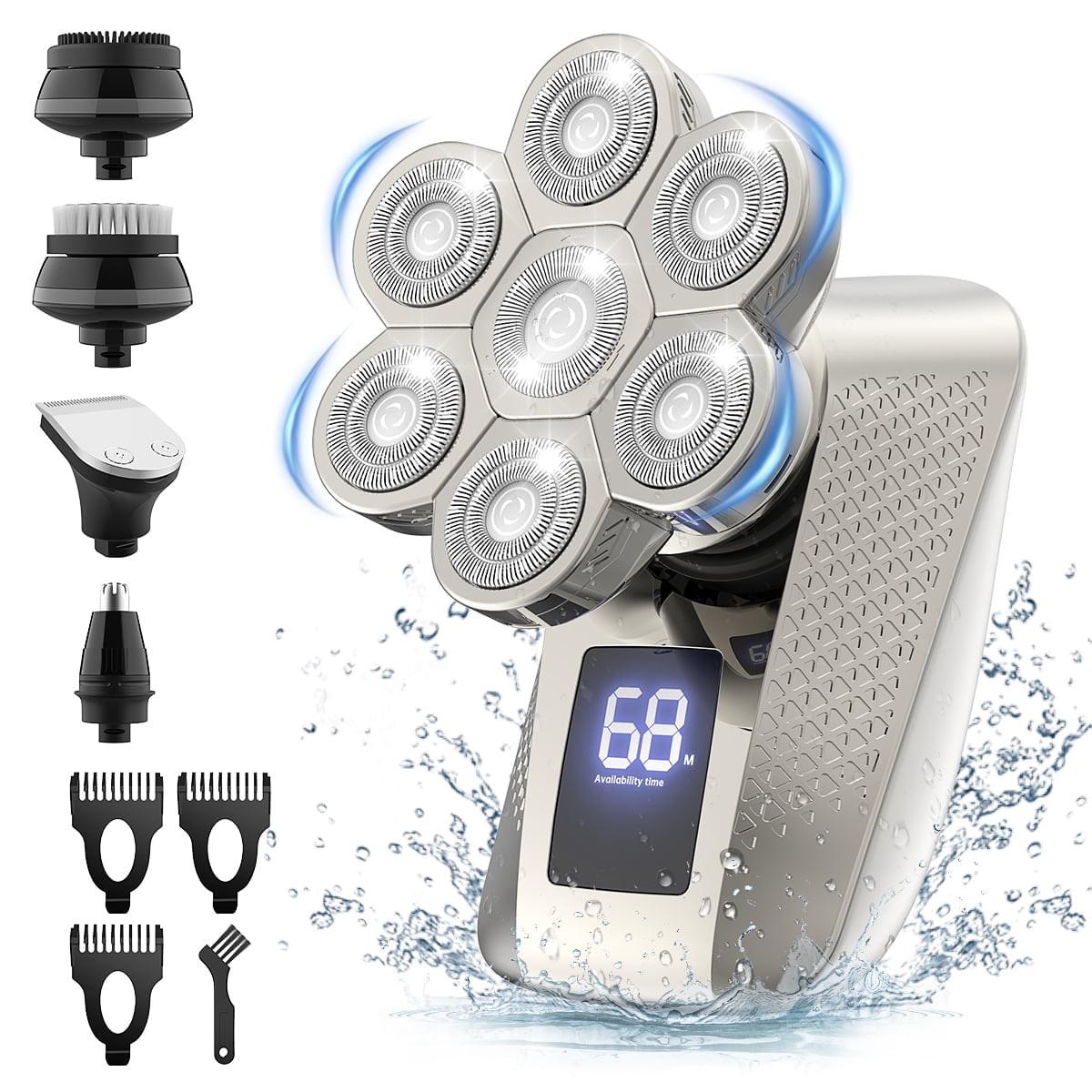 8D Head Shaver for Men, 5 in 1 Electric Bald Head Shaver Cordless Razor IPX7 Waterproof Beard Trimmer USB Rechargeable Hair Clipper Grooming Kit W/ LED Display for Daddy Boyfriend Brother Wet/Dry Use