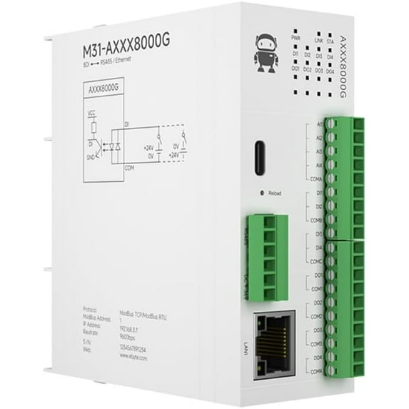 8DI Remote IO Module RS485 Ethernet RJ45 M31-XAXX0800G Analog Switch Acquisition Modbus TCP RTU Firmware Upgrade